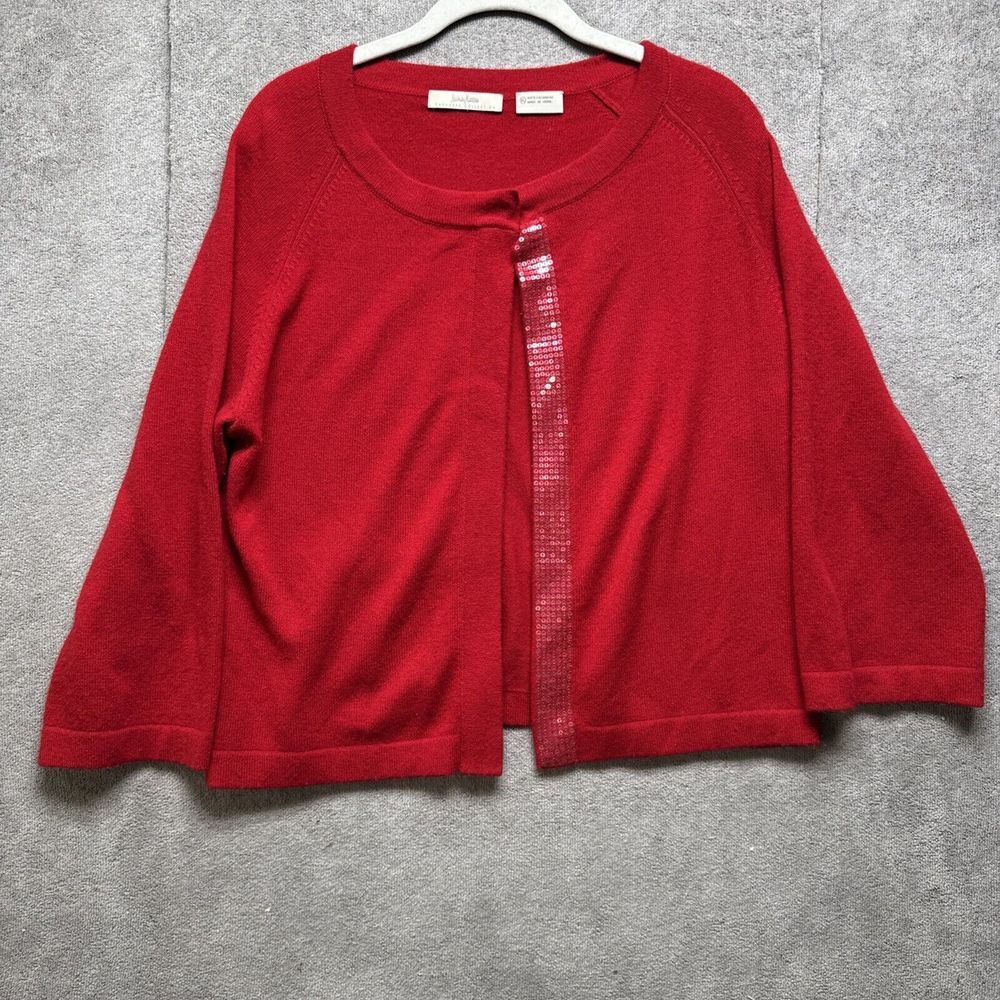 Neiman Marcus Cashmere Collection Cardigan Womens‎ XL Red Sweater Sparkle Formal